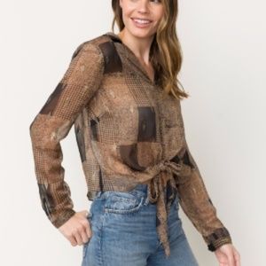 Mystree Sheer top W/Tie Front, L